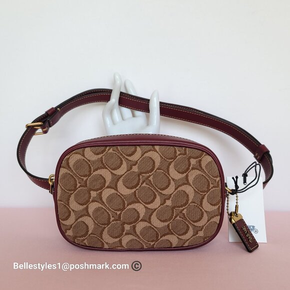 COACH 1941 Small BELT Bag in Signature Jacquard and Smooth Leather- Tan Scarlet - Picture 3 of 16